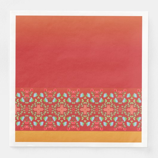 Serviette En Papier Orange Or Et Rouge (Devant)