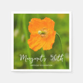 Serviette En Papier Orange Poppy Flower On Green 50th Birthday Party (Devant)