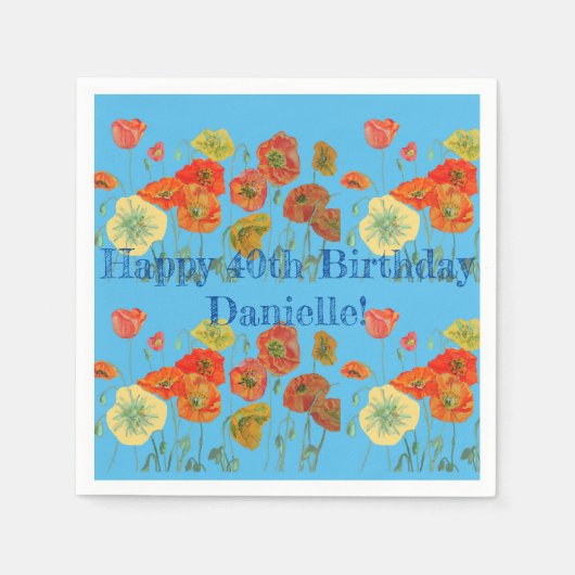 Serviette En Papier Orange Poppy Joyeux Anniversaire Serviette Serviet (Devant)