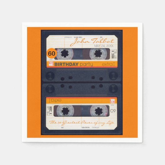 Serviette En Papier Orange Retro Audiotape 50e anniversaire Fête PPN (Devant)