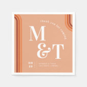 Serviette En Papier Orange Retro Seventies Stripes | Monogramme Mariag (Devant)