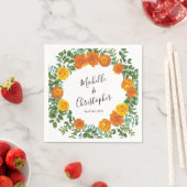 Serviette En Papier Orange Rose Mariage Floral Moderne (En situation)