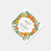 Serviette En Papier Orange Rose Mariage Floral Moderne (Coin)