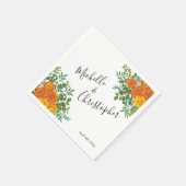 Serviette En Papier Orange Rose Mariage Floral Moderne (Coin)