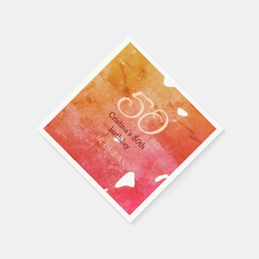 Serviette En Papier Orange rouge 50 anniversaire ajouter nom date p (Coin)