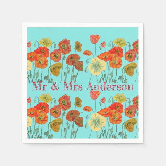 Serviette En Papier Orange Shabby Poppy Décor Serviette Napkins Aqua. (Devant)