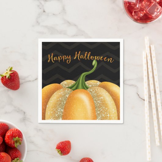 Serviette En Papier Orange Sparkle Citrouille Halloween fête d'anniver (En situation)