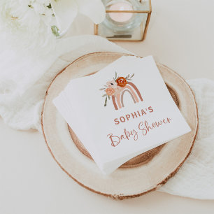 Serviette En Papier Orange Terracotta Boho Baby shower arc-en-ciel