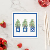 Serviette En Papier Orange Topiary Blue Chinoiserie (En situation)