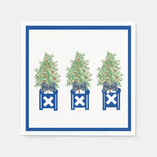 Serviette En Papier Orange Topiary Blue Chinoiserie (Devant)