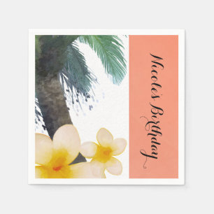 Serviette En Papier Orange Tropical Palm Tree & Plumeria Summer Party