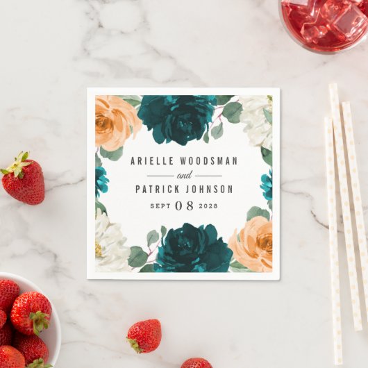 Serviette En Papier Orange Turquoise Turquoise Bleu Élégant Mariage fl (En situation)