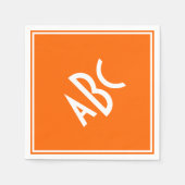 Serviette En Papier Orange vif avec monogramme blanc (Devant)