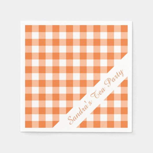 Serviette En Papier Orange White En vichy Motif Personnalisé (Devant)