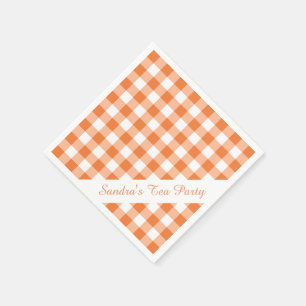 Serviette En Papier Orange White En vichy Motif Personnalisé