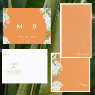 Serviette En Papier Orange White Floral Script Nom Fête des mariées