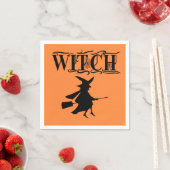 Serviette En Papier Orange Wicked Flying Witween Halloween (En situation)
