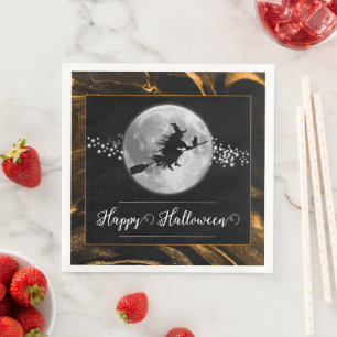 Serviette En Papier Orange Witch Silhouette Halloween