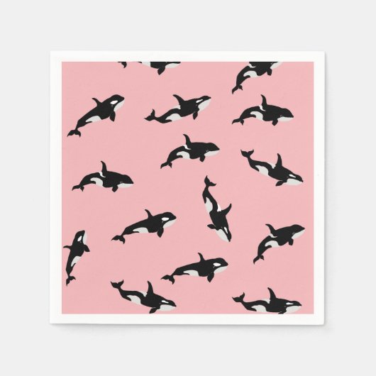 Serviette En Papier Orca Baleine Illustration Pod Motif Océan rose (Devant)