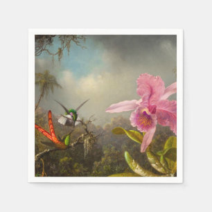 Serviette En Papier Orchidée avec deux colibris Heade
