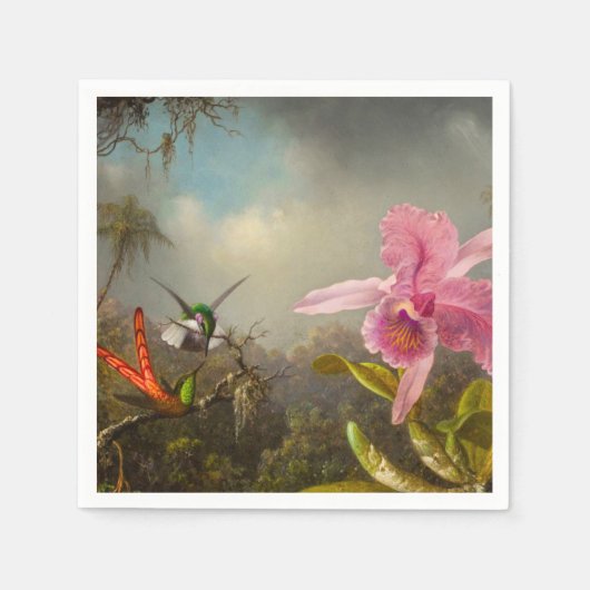 Serviette En Papier Orchidée avec deux colibris Heade (Devant)