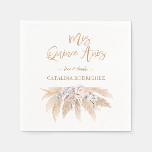 Serviette En Papier Orchidée blanche Blush Roses Pampas Grass Quinceañ (Devant)