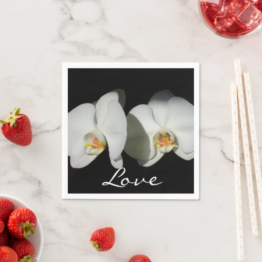 Serviette En Papier Orchidée blanche noire peinture à fleurs tropicale (En situation)