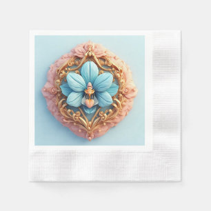 Serviette En Papier Orchidée élégante dans un cadre doré complexe