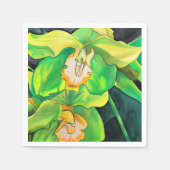 Serviette En Papier Orchidée fleurs vert et jaune art (Devant)