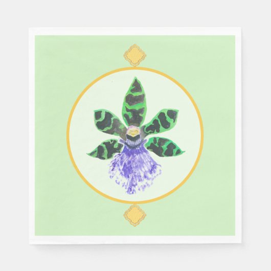 Serviette En Papier Orchidée pétale verte et noire (Devant)