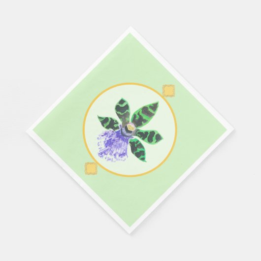 Serviette En Papier Orchidée pétale verte et noire (Coin)