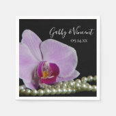 Serviette En Papier Orchidée rose et perles sur Mariage noir (Devant)