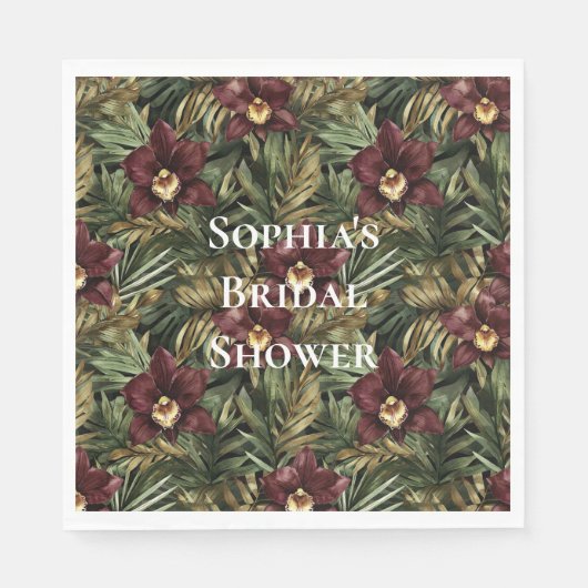 Serviette En Papier Orchidée rouge Bourgogne Fête des mariées tropical (Devant)