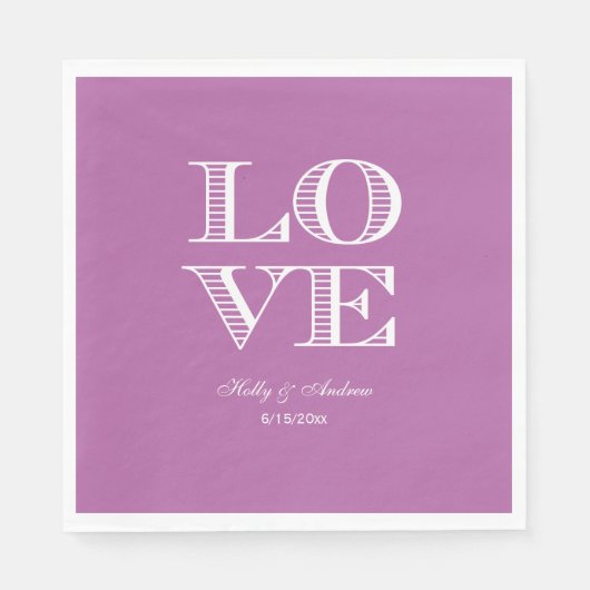 Serviette En Papier Orchidée violet, serviettes AMOUR Blanches (Devant)