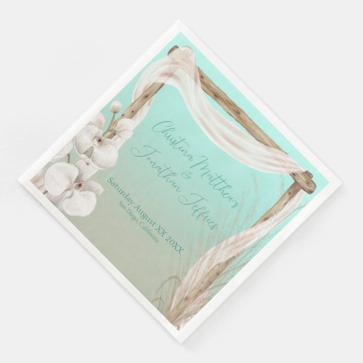 Serviette En Papier Orchidées & Arc Boho sur la plage Mariage (Coin)