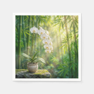 Serviette En Papier Orchidées blanches dans une forêt de bambou