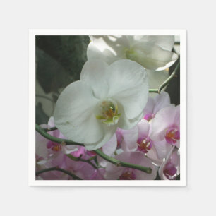 Serviette En Papier Orchidées blanches et violettes