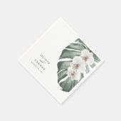 Serviette En Papier Orchidées blanches sur Monstera Mariage tropical (Coin)
