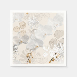 Serviette En Papier Orchidées blanches sur une crème légère