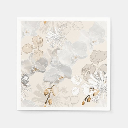Serviette En Papier Orchidées blanches sur une crème légère (Devant)