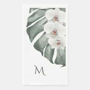 Serviette En Papier Orchidées blanches tropicales avec Monogramme init