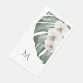 Serviette En Papier Orchidées blanches tropicales avec Monogramme init (Coin)