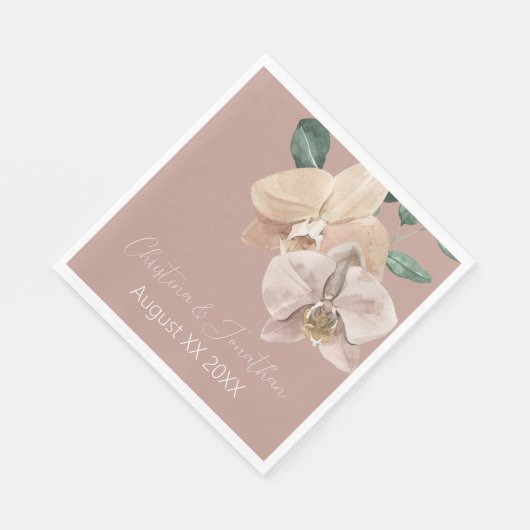 Serviette En Papier Orchidées d'aquarelle romantique sur Dusty Blush (Coin)