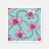 Serviette En Papier Orchidées et chaînes, roses et bleues (Devant)