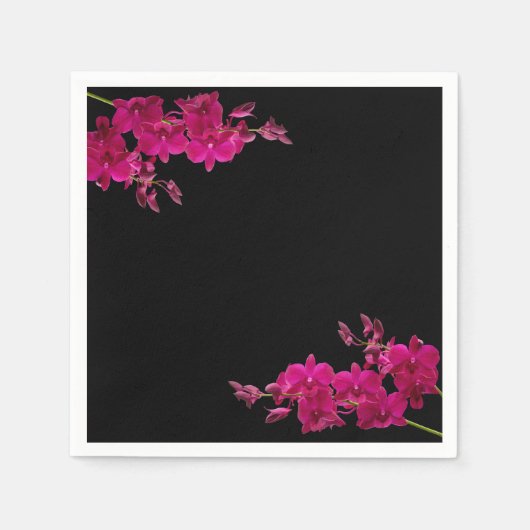 Serviette En Papier Orchidées Fuchsia sur Mariage noir (Devant)