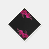 Serviette En Papier Orchidées Fuchsia sur Mariage noir (Coin)
