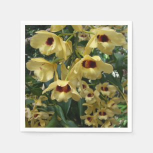 Serviette En Papier Orchidées Jaunes et Maroon Élégant Floral