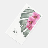 Serviette En Papier Orchidées roses chaudes tropicales avec Monogramme (Coin)