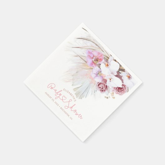Serviette En Papier Orchidées roses et Pampas Grass Elegant Boho (Coin)