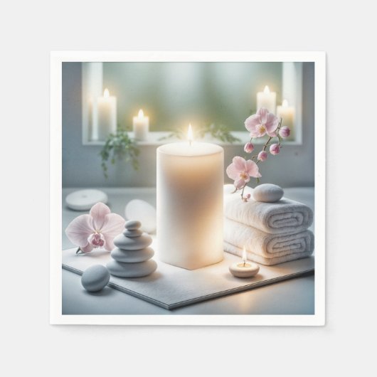Serviette En Papier Orchidées spas et bougies (Devant)